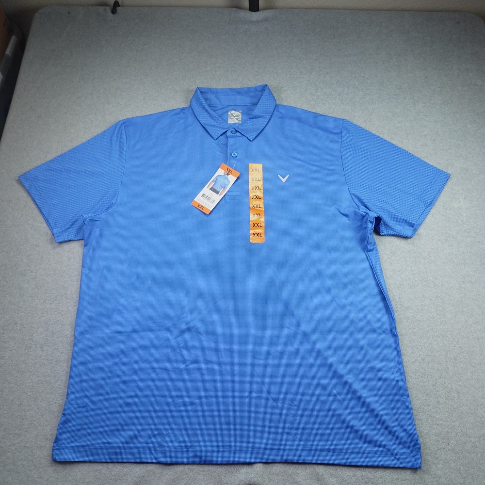 Callaway Polo Shirt Mens XXL Blue Check Golf Athletic Short Sleeve Opti-Dri